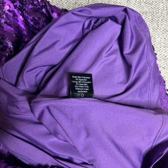Dress The Population Sequined Mini Dress Purple Color Back Cutout Stretch Size S - Picture 7 of 9